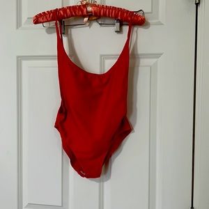 Sexy red bathing suit.